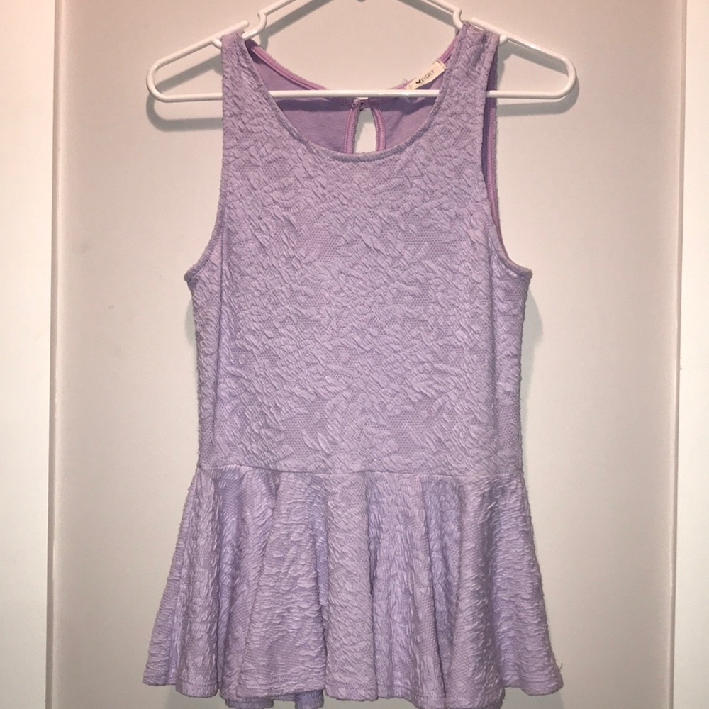 Textured lavender peplum top with keyhole back